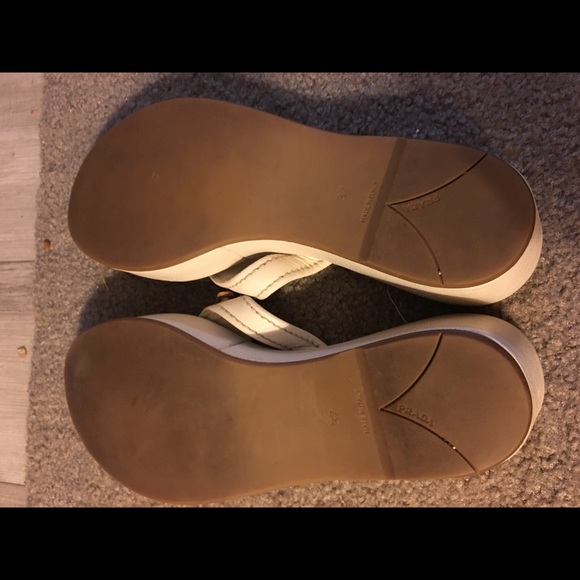 Prada white wedge sandals with wooden emblem. Ladies size 7. - Picture 4 of 6
